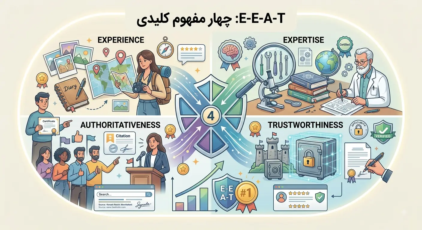 چهار مفهوم Experience Expertise Authoritativeness و Trustworthiness در E-E-A-T